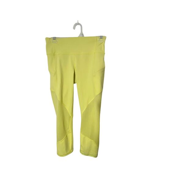 Athleta Neon Yellow Pedal Pusher Mesh Women's XS Cropped Pilates Leggings - Picture 1 of 6